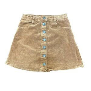 Brandy Melville Mini Skirt Brown Corduroy A-Line Small Button Front Y2K
